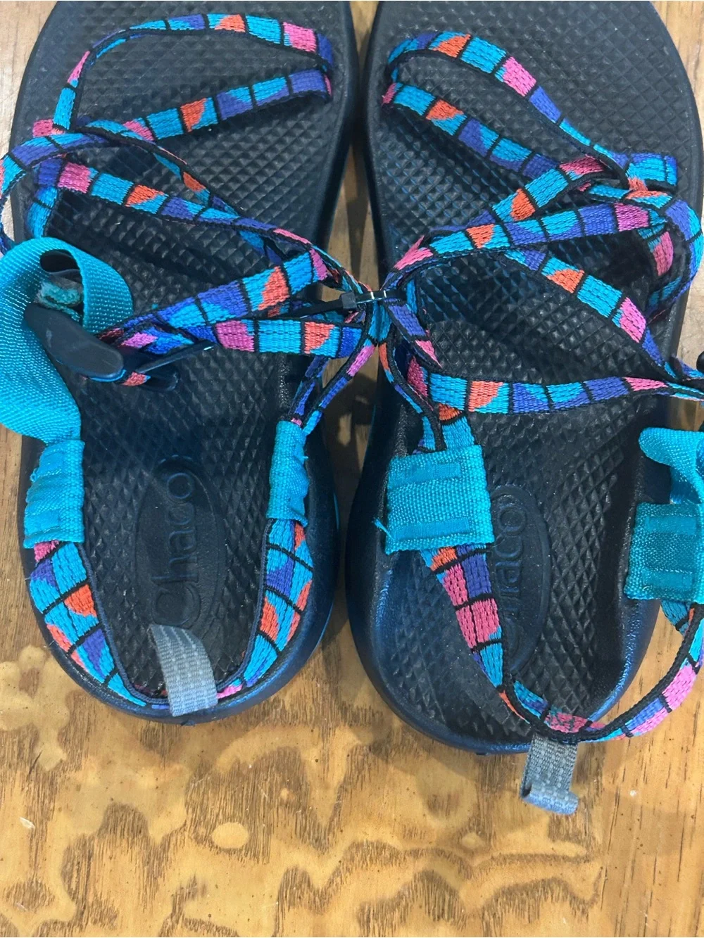 Chaco Women's Black Sandals with Teal, Pink & Orange Accent Straps